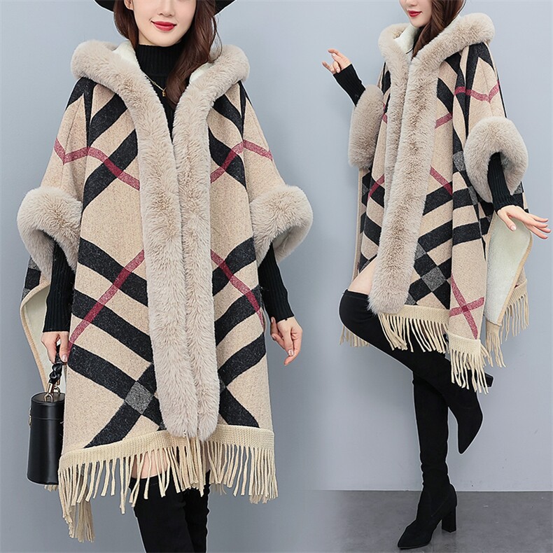 芷墨时尚简约气质韩版斗篷外套中长款连帽显高显瘦加厚针织大衣女，女装毛呢外套，芷墨服饰