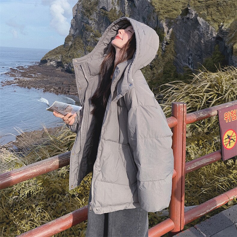 灰色连帽短款羽绒服女冬季2025新款宽松加厚高级感90白鸭绒外套潮图片