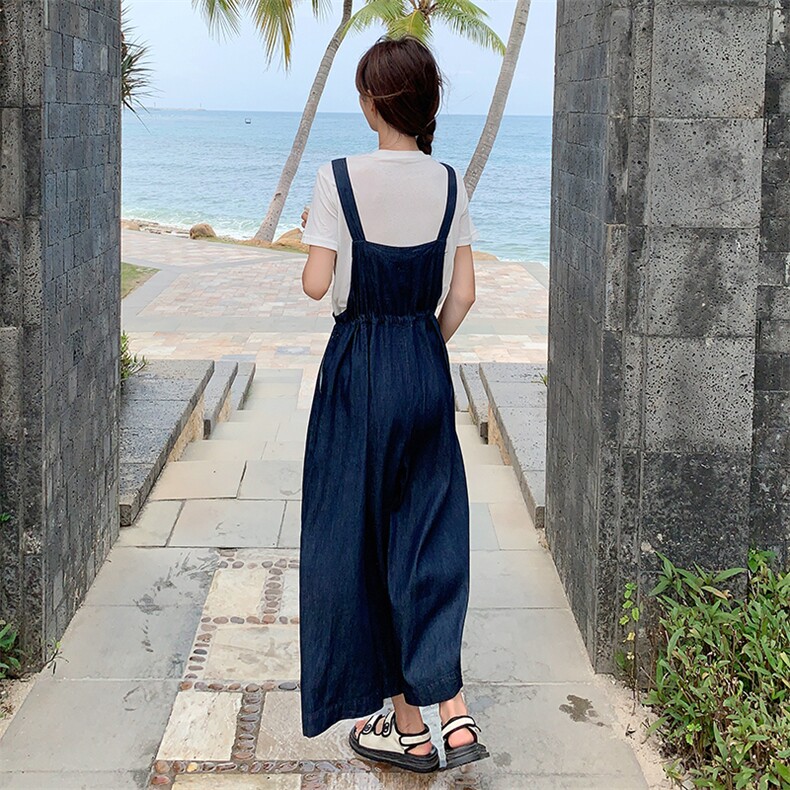 工装牛仔背带裤套装女2025夏季新款韩版时尚减龄休闲阔腿裤两件套,女装套装/套裙,2C133