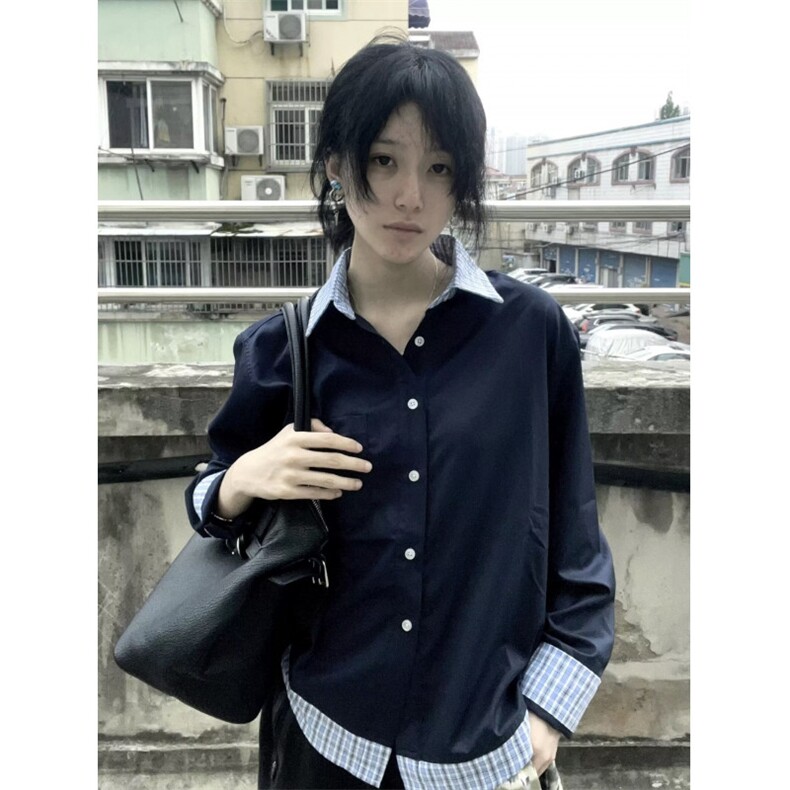 简约假二件衬衫新款文艺流行潮流原宿慵懒时尚ins日系气质百搭,男装衬衫,星座506A