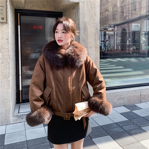【新品】狐狸大毛领麂皮绒轻奢皮草90羽绒服5168-P450-K668图片