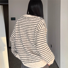 秋冬复古季慵懒撞色条纹软糯毛衣男女中性潮牌百搭圆领情侣针织衫，男装针织衫/毛衣，星座506A