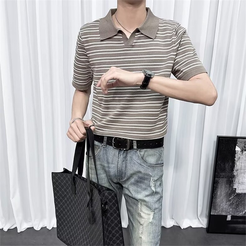 夏季条纹短袖polo衫t恤男潮流翻领保罗衫男士针织衫翻领体恤TM24,男装针织衫/毛衣,星座1116A-2（原606A-1）