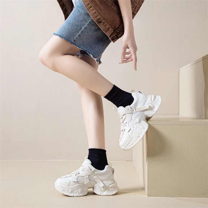 真皮厚底老爹鞋2024春季新款百搭运动休闲鞋小个子增高松糕女鞋子,女鞋休闲鞋,电商A223