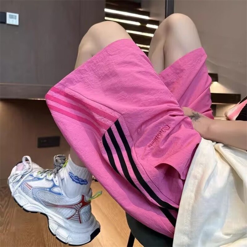 条纹冰丝速干运动短裤男夏薄款透气直筒男女篮球裤美式宽松休闲裤图片