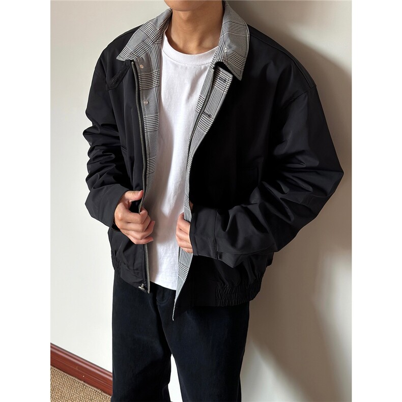 美式复古格纹撞色拼接夹克男女春秋宽松休闲情侣外套JK6818-P62,男装夹克,星座208-5