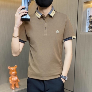 PL049-特P40控65欧货轻奢短袖翻领POLO衫时尚格子撞色青年T恤图片