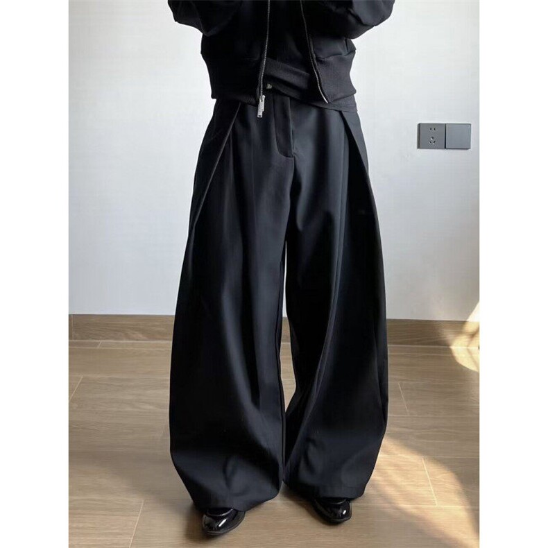 黑色高级感褶皱阔腿西装裤女夏季新款高拖地休闲长裤LX0255-P46，男装西裤，星座1008
