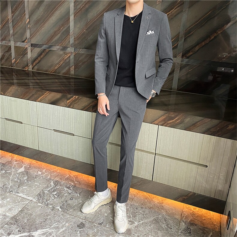 西服套装男条纹商务正装韩版潮流修身帅气新郎结婚礼服西装两件套,男装西服套装,星座505-2（原电商A260-1)