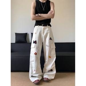 刺绣阔腿牛仔裤女2026秋新款宽松垂感休闲直筒拖地裤K6553-P58图片