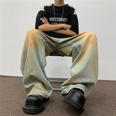 牛仔裤男士2024夏美式高街复古宽松垂感废土风拖地裤子RK1648-P51，男装牛仔裤，星座412-3