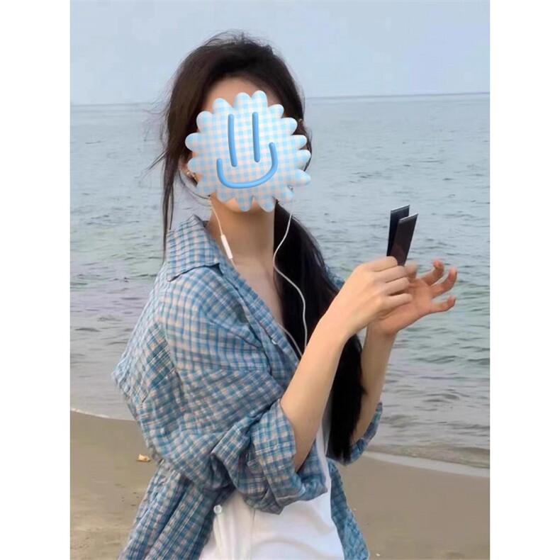 【有货】蓝色格子衬衫男女款美式宽松慵懒风外套B254CC-P45,男装衬衫,星座1007（原301D）