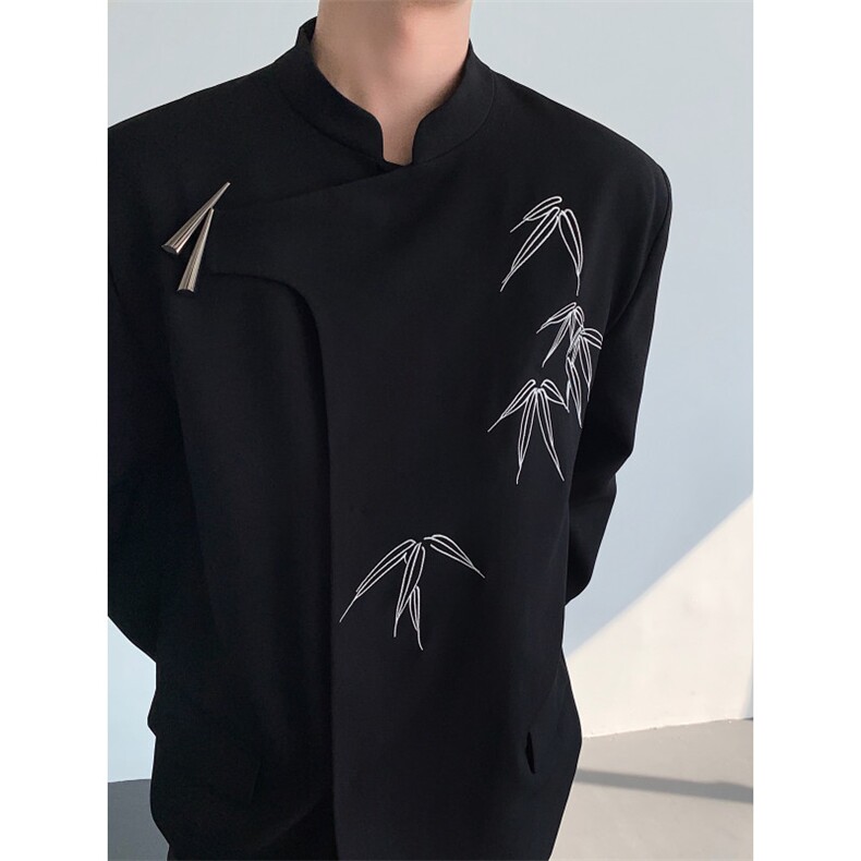 25新中式秋冬男士设计感刺绣竹叶金属扣中山装西服外套XZ185-P128，男装西服，电商B288