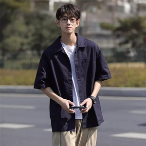 白色短袖衬衫男夏季日系cityboy休闲衬衣潮流宽松青少年百搭外套图片