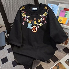 复古潮牌夏季t恤短袖男新款青少年圆领印花个性时尚上衣GA528P19，男装T恤，星座1013-5