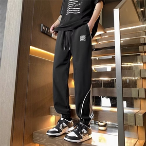 夏季条纹冲锋裤男款美式复古机能痞帅宽松休闲设计感束脚运动裤子图片
