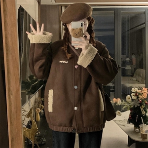 C941-P125羊羔毛外套冬加厚保暖学院风宽松百搭羊羔绒棉衣棉服潮图片