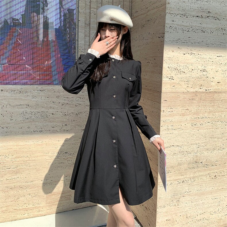 现货2024年春季新款女时尚气质优雅拼木耳边显瘦网红连衣裙,女装连衣裙,煊芮熙