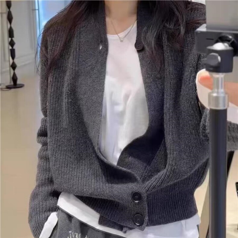 秋冬季羊毛休闲简约时尚百搭12针元宝针3扣开衫，女装羊毛衫，百纯羊绒