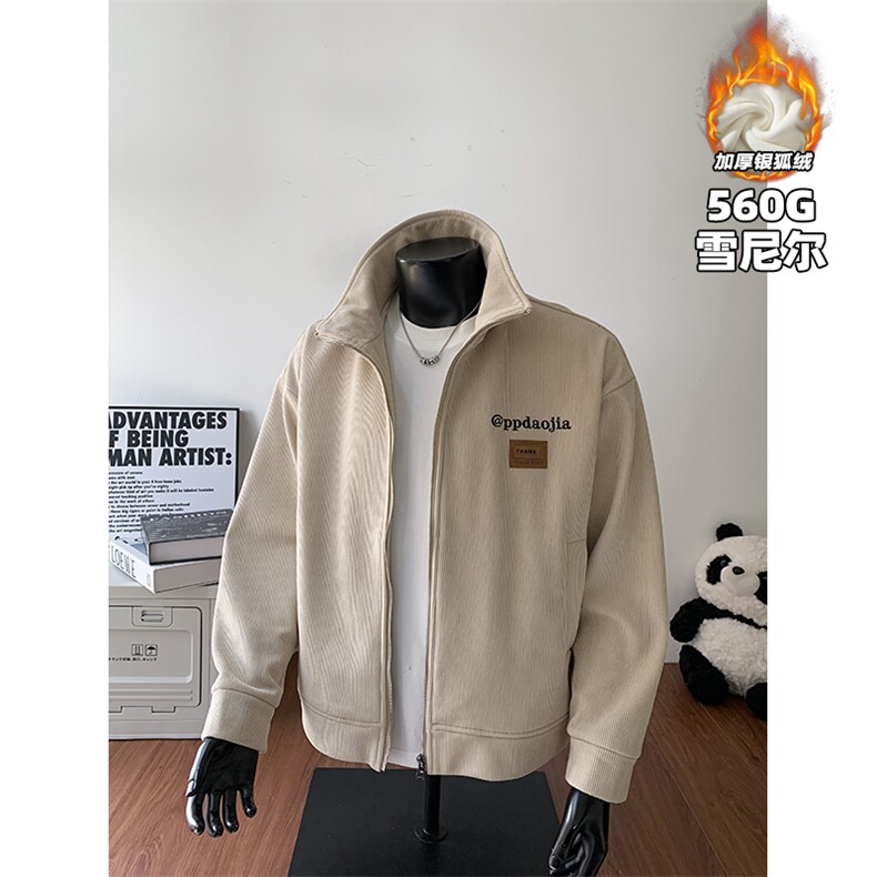 重磅560g雪尼尔立领保暖银狐绒夹克外套男J5250J加绒-特P65控118,男装夹克,电商A001