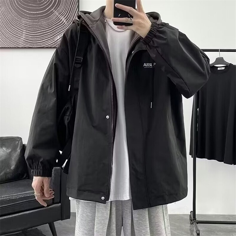 青少年假两件外套男秋冬季痞帅潮牌学生宽松大码工装冲锋夹克衣服,男装夹克,星座1210-1