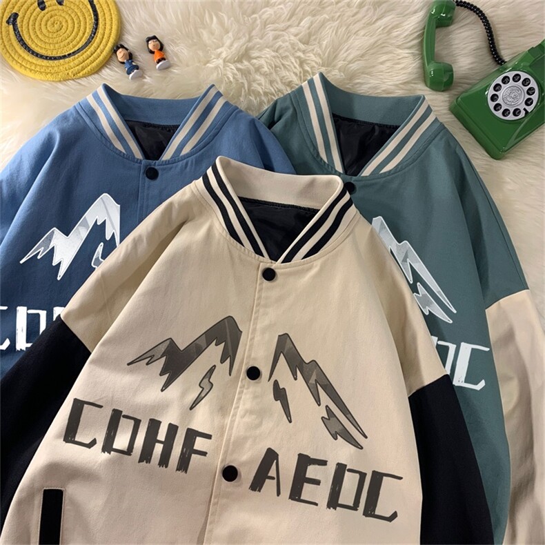 电商DSA028-JKC21P294P50新款印花棒球服外套港风休闲夹克,男装夹克,电商A028