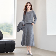 重工艺现货！秋季新款宽松时尚重工艺圆领亮片温柔气质三件套裙女，女装套装/套裙，宝儿家