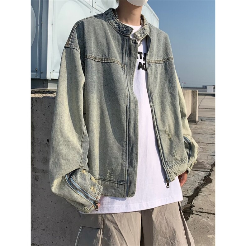 JK8654LL-P80美式复古牛仔外套男高级感痞帅夹克,男装工装外套,星座1007（原301D）