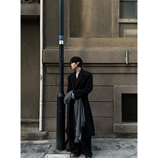 现货~戗驳领收腰垫肩毛呢大衣过膝长款风衣外套Y961-P125，男装风衣，星座1004-3