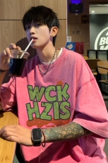 水洗做旧重磅短袖t恤男夏季潮牌美式复古hiphop纯棉体恤高街半袖，男装T恤，电商B220