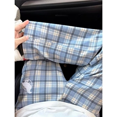 春季美式潮流ins蓝色格子直筒裤男女新款慵懒百搭休闲裤LN044-p50，男装休闲裤，星座1008