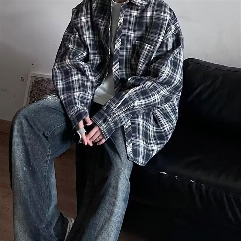 网络图现货！cleanfit格子衬衫高级设计感小众情侣衬衣RC165-P50,男装衬衫,星座1005-6