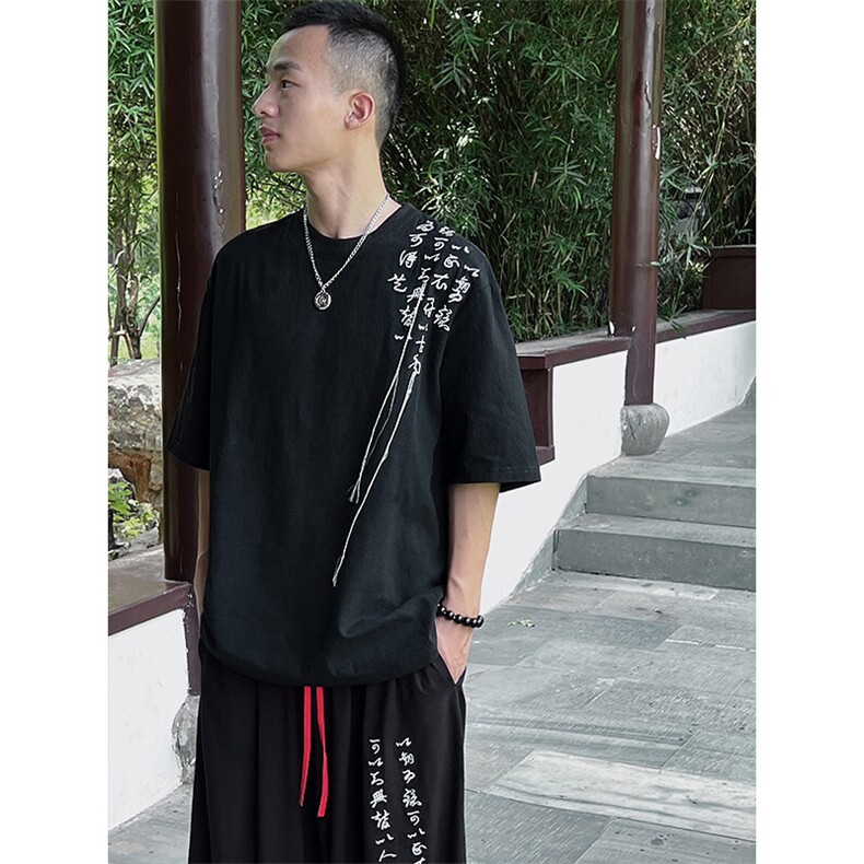 现货新中式棉麻刺绣套装短袖上衣八分裤子TZ808-P95,男装休闲套装,电商A021