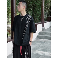 现货新中式棉麻刺绣套装短袖上衣八分裤子TZ808-P95，男装休闲套装，电商A021