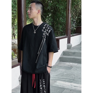 现货 新中式棉麻刺绣套装短袖上衣八分裤子TZ808-P95图片
