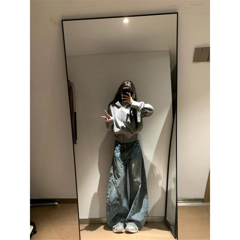 【有货】N1057HH-特P55 蓝色弯刀牛仔裤男女同款阔腿裤子图片