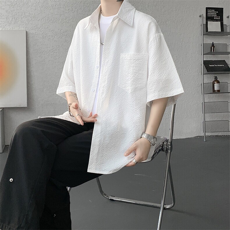 8XL-M泡泡纱盐缩肌理短袖衬衫男夏季冰丝外套防晒衬衣DC28011P36图片