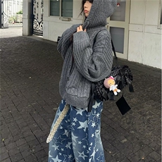 春秋新款今年流行宽松直筒阔腿印花牛仔裤子NZ7097，男装牛仔裤，星座516A