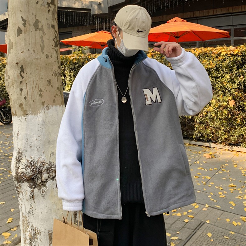 毛毛衣男韩版潮流拼色字母帅气百搭2024冬季ins宽松外套MF069-P42,男装棉衣,星座412-3