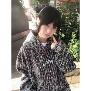秋冬新款小香风情侣宽松连帽卫衣男百搭休闲套头长袖上衣 W1547图片