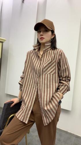 现货麻棉条纹衬衫,女装衬衫,依鼎衣典