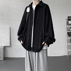 8XL-M鱼骨纹小香风衬衫男生春秋衬衣宽松慵懒垂感外套CS29009P45，男装衬衫，电商B312