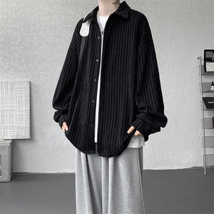 8XL-M鱼骨纹小香风衬衫男生春秋衬衣宽松慵懒垂感外套CS29009P45图片