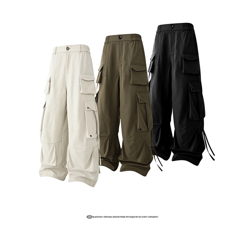 重工垂感阔腿时髦街头长裤法式复古工装时潮个性工装裤K865P70，男装休闲裤，电商A102B