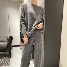 纯色套装女2024年秋新款羊毛衫套头卫衣针织衫两件套洋气减龄，女装套装/套裙，蒙特羊绒