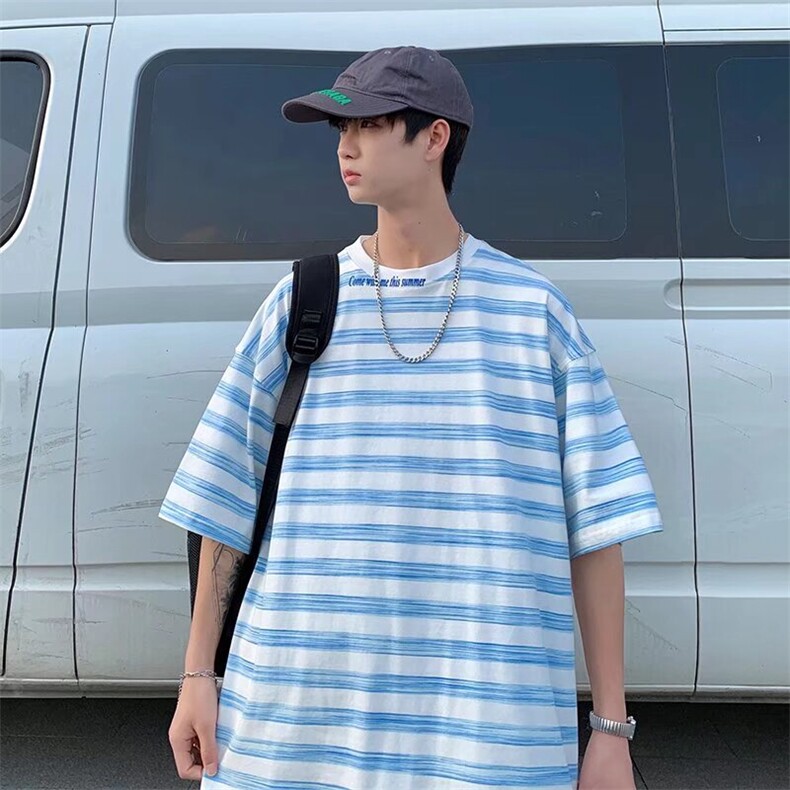 夏季条纹休闲短袖T524p30,男装T恤,星座1013