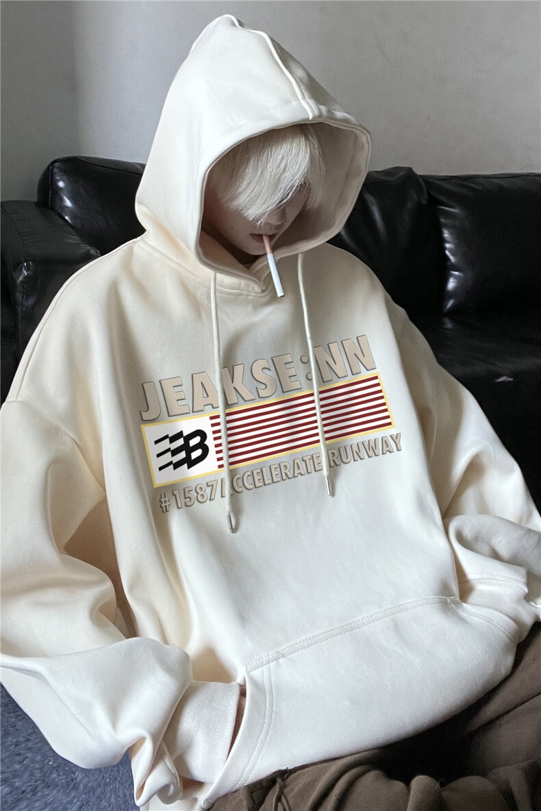 美式复古字母印花多色宽松潮流连帽卫衣JK23468特批35控58,男装卫衣,星座605(原A050)