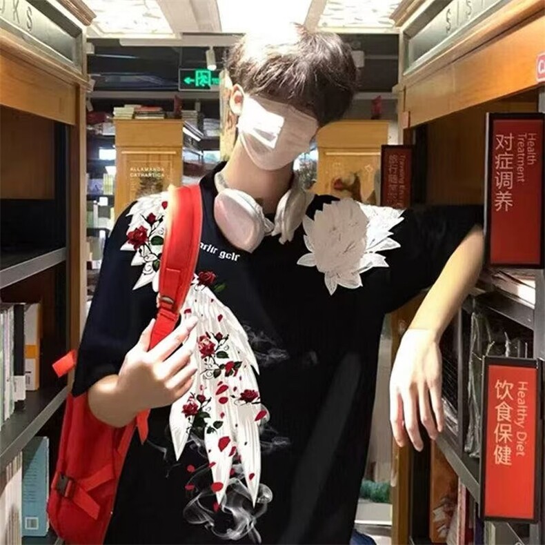 潮ins短袖潮牌t恤男宽松嘻哈欧美街头潮流五分情侣半截袖上衣潮,男装T恤,星座506A