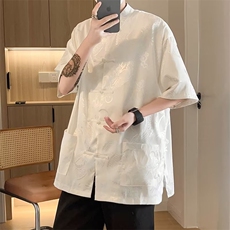 新中式潮复古暗龙纹盘扣风禅意衬衫夏季外套衬衣上衣CS550，男装衬衫，星座601-2