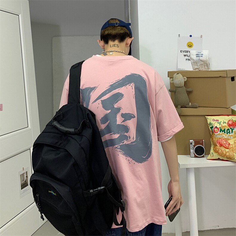 2021港风夏季新款中国印花宽松短袖T恤潮情侣上衣男D79P30,男装T恤,电商A335-1（原A458）